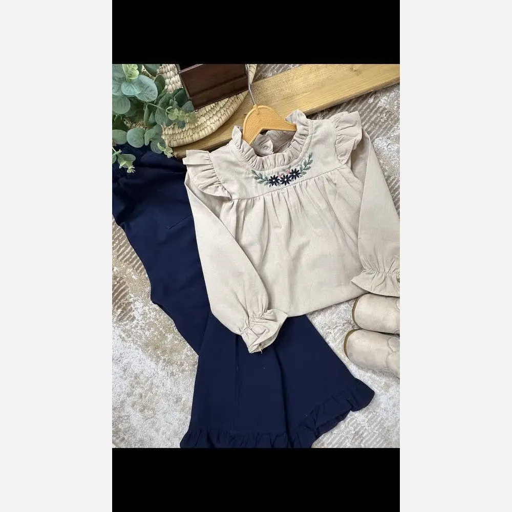 ست تونیک و شلوار کتان پنبه دخترانه مدل شکوفه