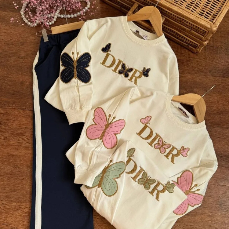 ست بلوز و شلوار دخترانه طرح پروانه جنس دورس دو نخ سایز 50 تا 65