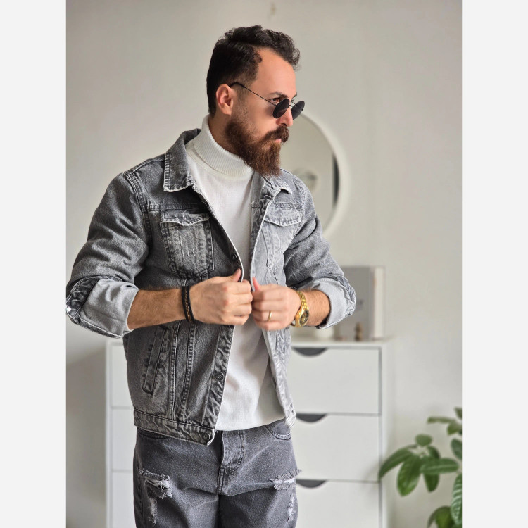 کت جین مردانه رنگ ذغالی پارچه ترک بدون کش و سنگین