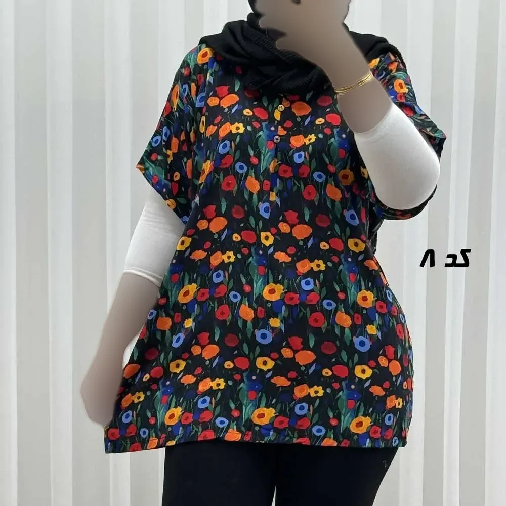 تیشرت نخی زنانه دکمهدار فری سایز مناسب تا سایز 52