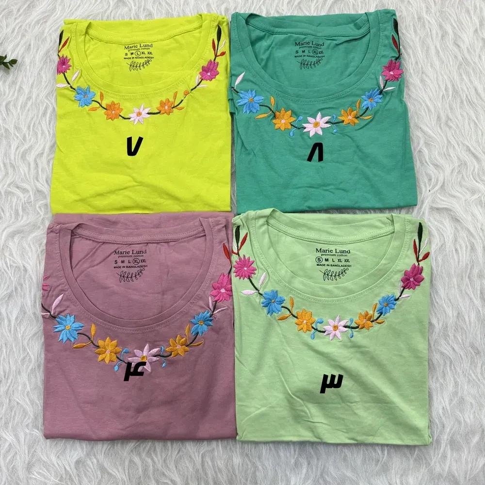 تیشرت نخ پنبه گلدوزی سایز S، M، L، XL و XXL مناسب خانمها و دختران