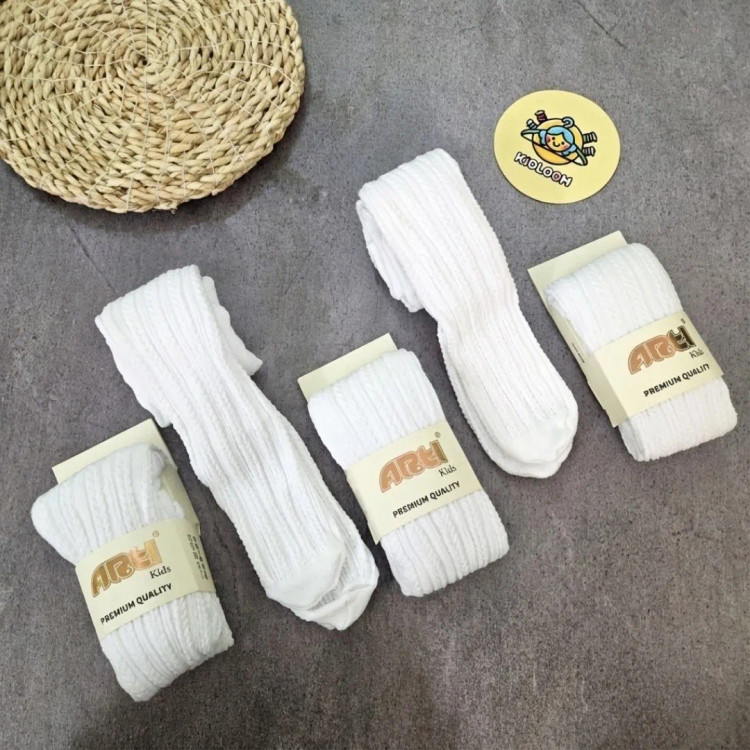 جوراب شلواری دخترانه نخی فاق بلند ترکیه ای گندمی مناسب 2 تا 10 سال