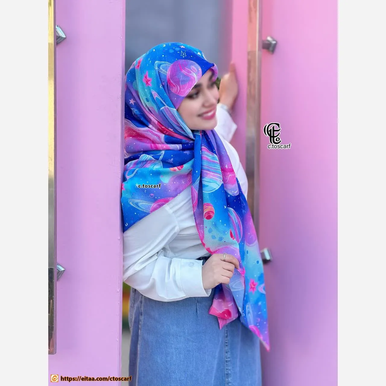 روسری نخ طرح گلکسی قواره بزرگ 140