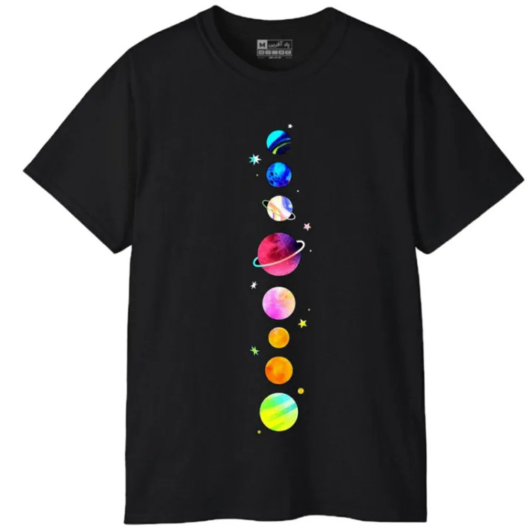 تی شرت آستین کوتاه مردانه پاد آفرین مدل ماه سیاره کهکشان کد 169 طرح چاپ مقاوم
