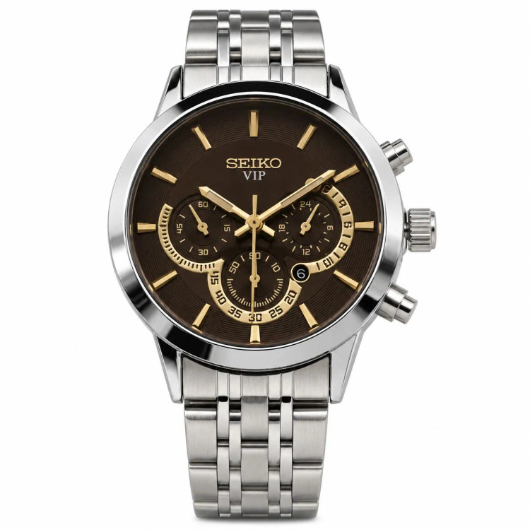 ساعت مچی زنانه سیکو استیل صفحه مشکی طرح سه موتور تقویم دار