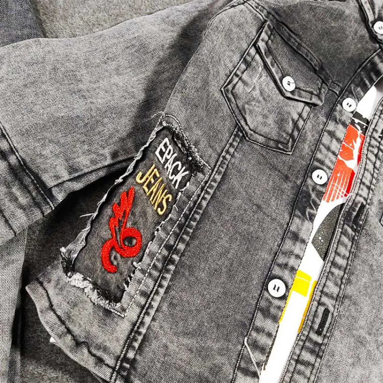 ست سه تکه پسرانه کت و شلوار جین و تیشرت رنگ زغالی